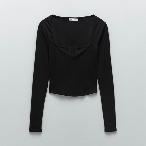 Zara | Square Neck Shirt Black Size Small - Picture 3 of 8